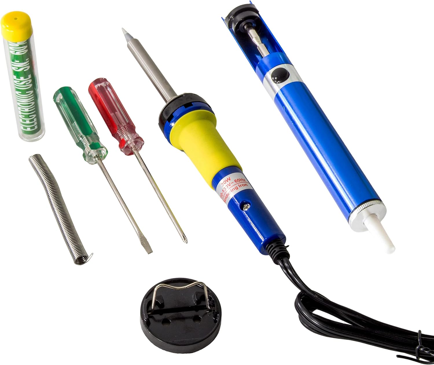 Soldering Iron Kit with Portable Storage Case - Includes 30w Soldering Iron, Iron Stand, Solder, Desolder Pump, and 2 Screwdrivers by EX ELECTRONIX EXPRESS