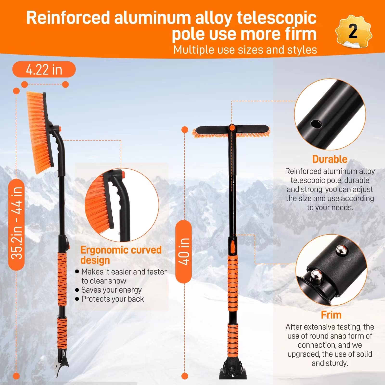 DDSNTY 44" Snow Brush with Ice Scraper for Car Windshield Car Snow Scraper and Brush, Snow Scraper Snow Brush for Car Extendable Snow Car Scraper Detachable for Car Truck SUV