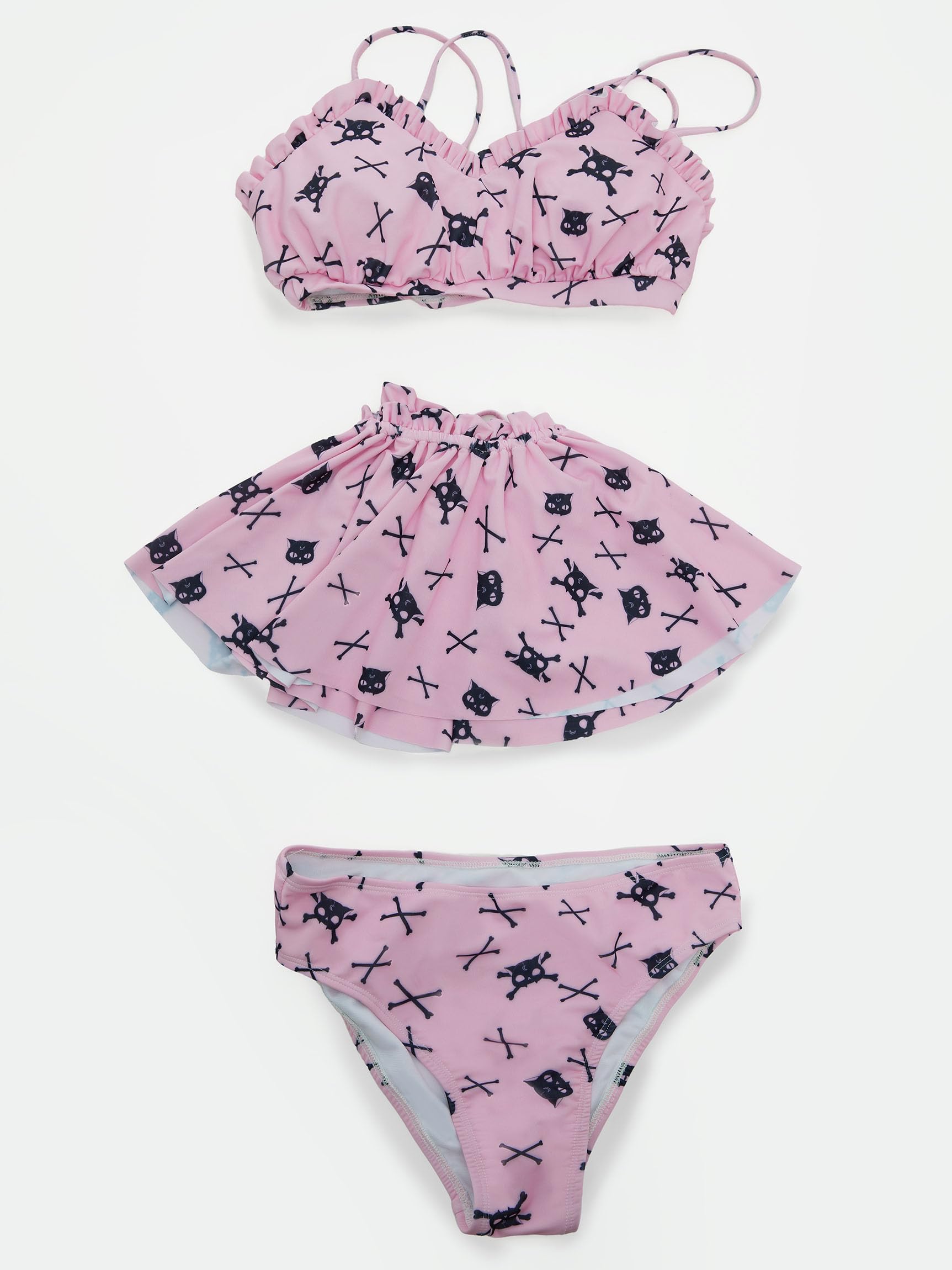 haikyuu Costume da bagno da donna scheletro gotico a due pezzi con gonna rosa Halter Bikini costume da bagno gotico