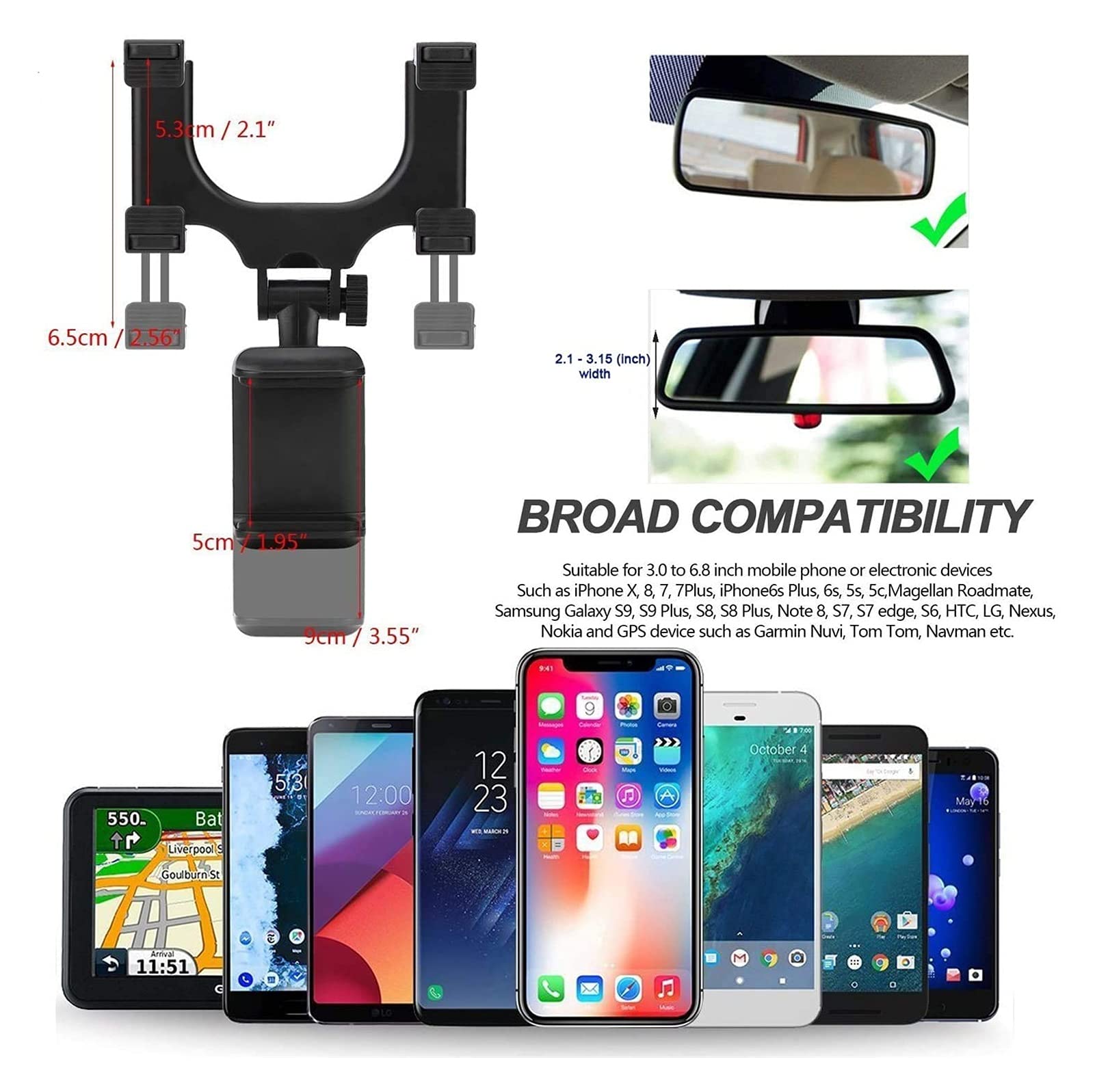 Staffa specchietto retrovisore Bamlarate, Montaggio Universale a Rotazione a 360 Gradi per (X / 8 / 8PLUS / 7 / 6S) Android, Onore e più Smart Phone GPS (Nero)