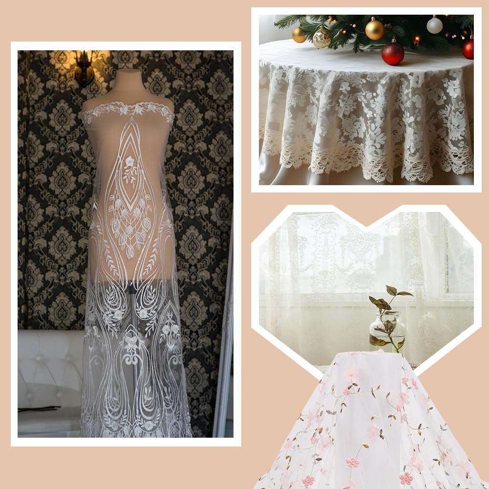 Tissu Tulle Imprimé Marguerites BENECREAT 2m X 3.66m - Dentelle Blanche Robe Mariée, Jupe, Décoration Couture & Bricolage Mariage