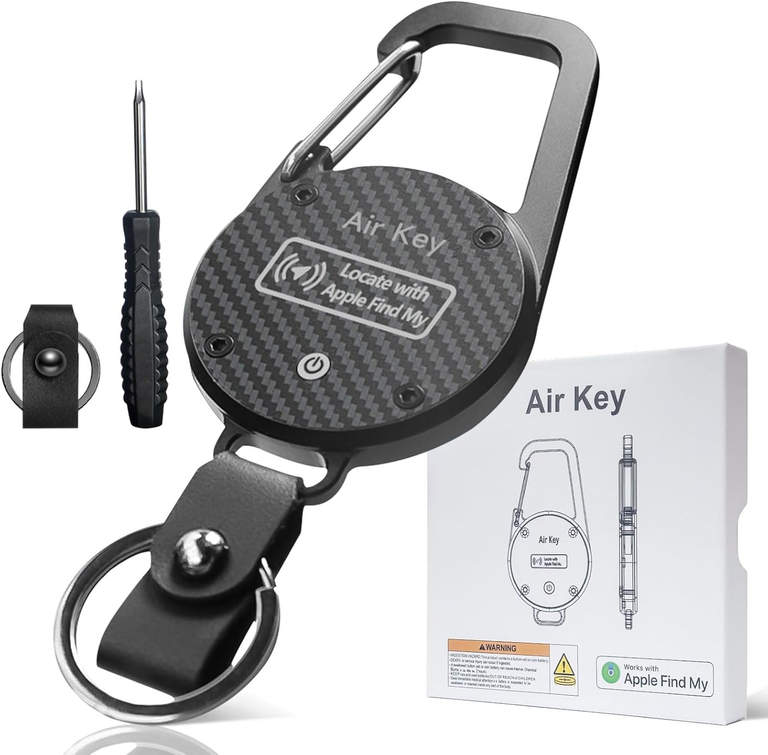 Keychain, Key Finder Works with Apple Find My, llaveros para Hombres,Carabiner Car Key Chains with GPS Tracker, Anti-Lost Keyring Finder Locator, Minimalist Key Holder for Men (iOS Only),Black Wave