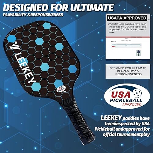 Miniatura 2 de LEEKEY Pickleball Paddles Set of 2 - USAPA Approved Fiberglass Pickleball Racket, Racquet Made of Polypropylene Honeycomb Core,Lightweight Design