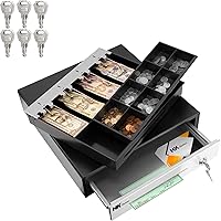 Vista 2 de HK SYSTEMS 16" "acero inoxidable" frontal resistente negro POS Cajón de efectivo con 4Bill/8Coin "acero inoxidable" para Canadá