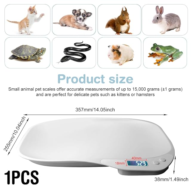 Foto 2 de 7 de GOEDCH Báscula digital para animales pequeños: báscula digital para mascotas de 15 kg (± 1 g)