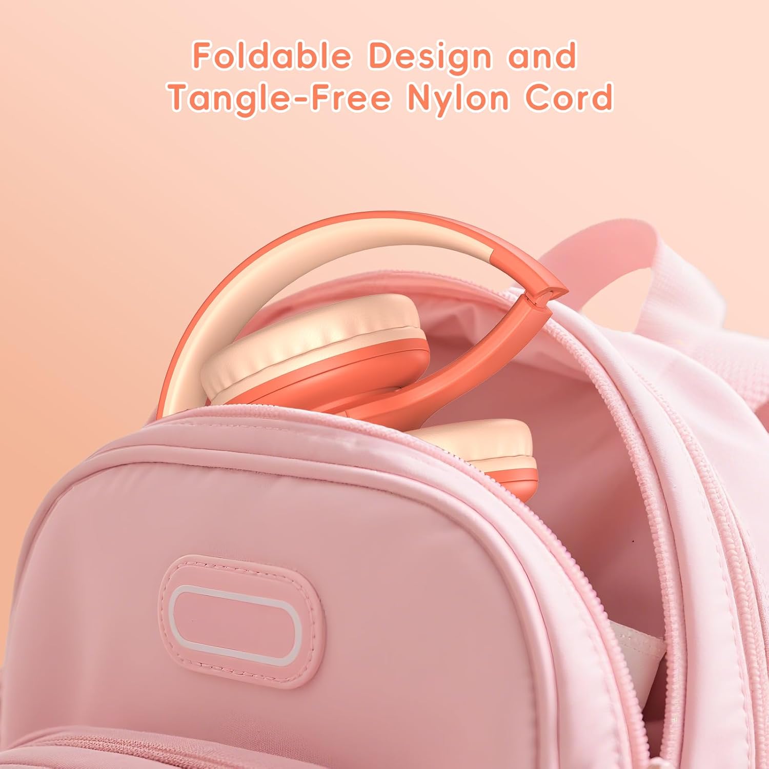 Candy Bila Kids Bluetooth 6.0 Headphones with LED Light, 85Hours Playtimes, Type-C Fast Charging, 85/94dB Volume Limited, Wireless Headphones with Built-in Mic, Wired & TF Card Mode, Pink and Orange