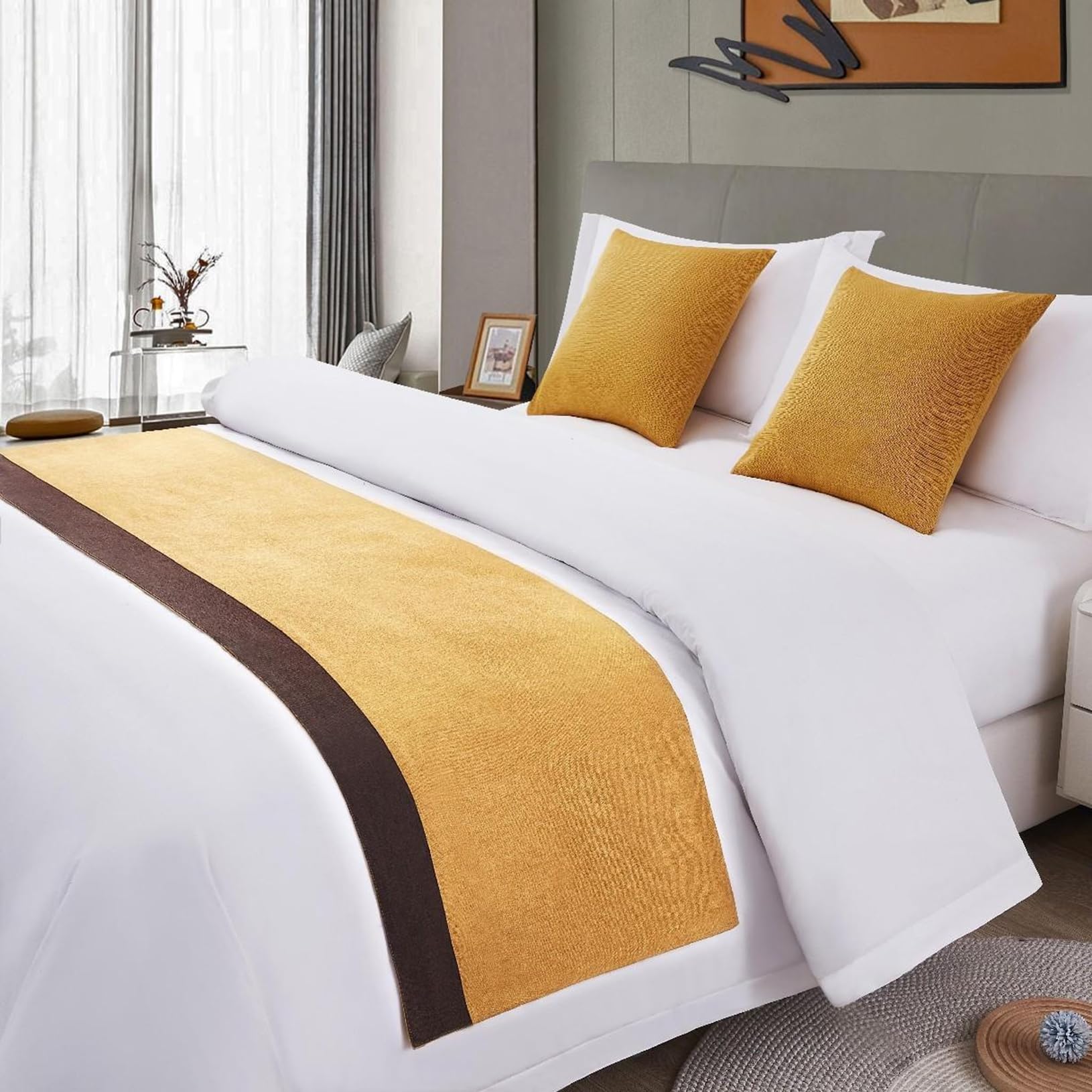 TTiiLoe Hotel Bed Runner Double-sided Bed Cover, Cotton Linen Bed Scarves Bedspreads Throw Decor Protection, F-Orange Brown, 50 * 210cm for 1.5m Bed