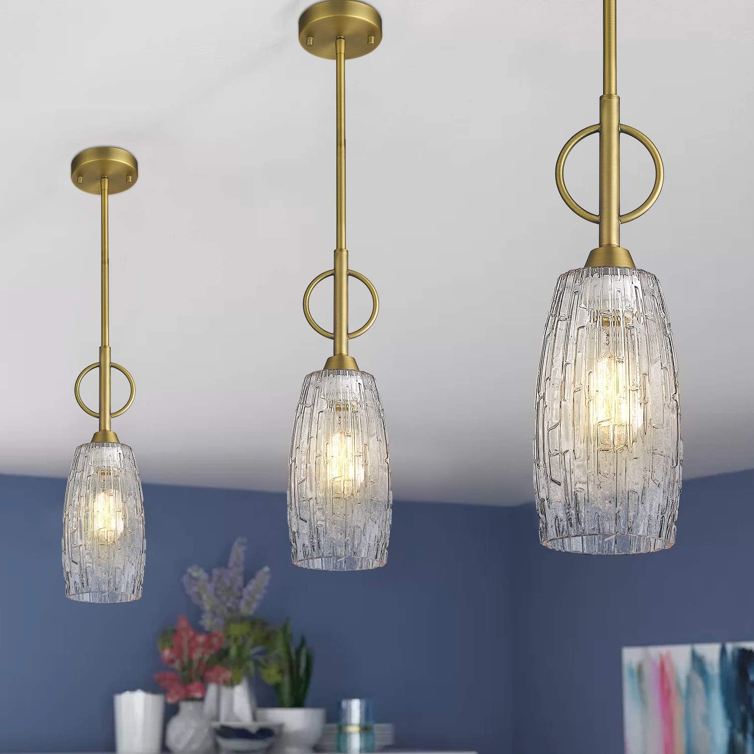 Blасk Frіdау - 50% оƒƒ Glass Pendant Light, 1-Light Gold Hanging Pendant Light for Kitchen, Bell Pendant Lighting in Gold Finish with Clear Glass, Adjustable Length, LMS-073