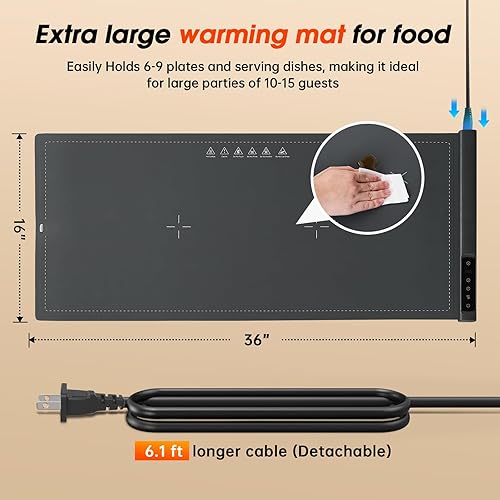 Miniatura 2 de Tapete de calentamiento para alimentos extra grande bandejas de calentamiento eléctricas de 36 x 16 pulgadas para fiestas de bufets, calentadores de