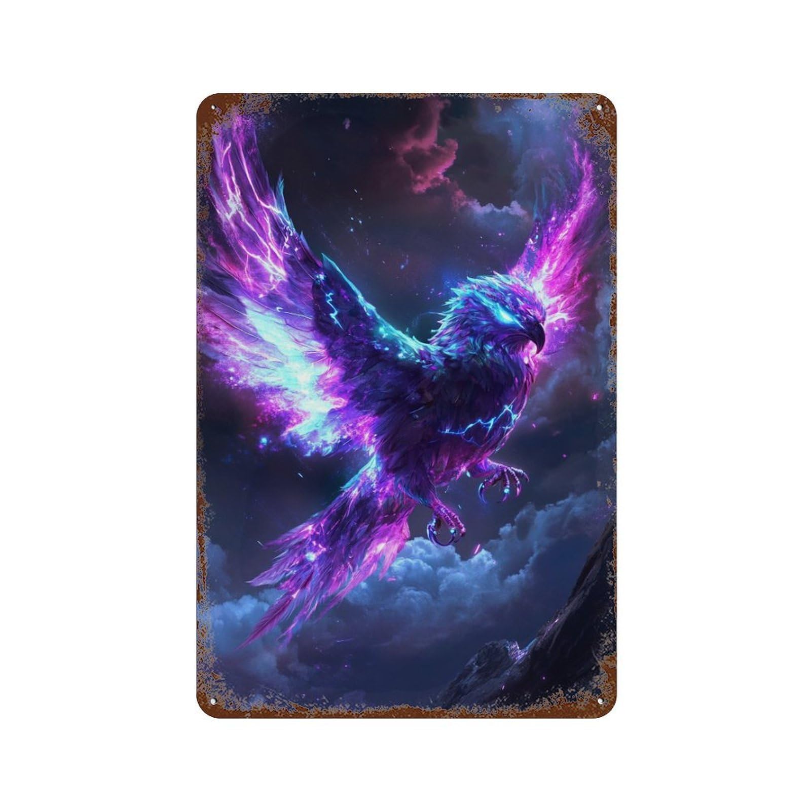 Galactic Phoenix Rising Rust Effect Tin Sign 11.8"x7.9", Farmhouse Wall Decor for Bistro, Counter And Cafe Decor