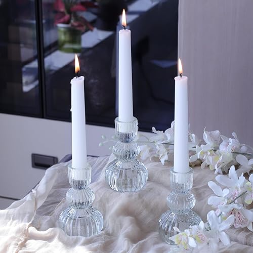 Miniatura 6 de Woho Portavelas transparentes de 4.3 pulgadas de alto, juego de 3 para mesa de boda, candelabros de vidrio acanalado para decoración diaria del