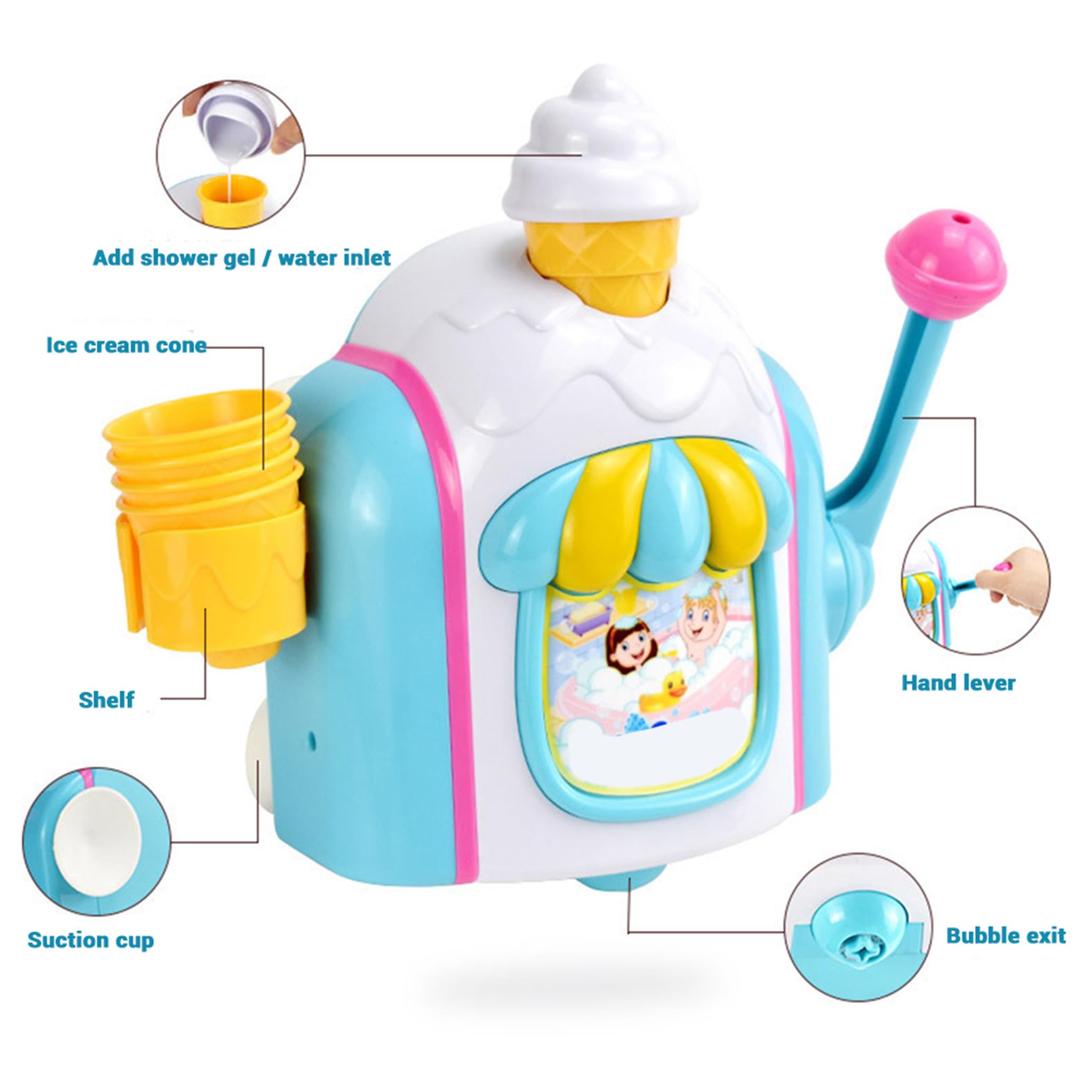 Bath Bubble Machine,Bath Toys for Toddlers,Ice Creams Maker Bubble Machine Bath Toys Bubble Pretend Cake Play Set Water Bathtub Toys,Toy for 3 4 5 6 7 8 Years Old Boys Girls Christmas Birthday Gifts