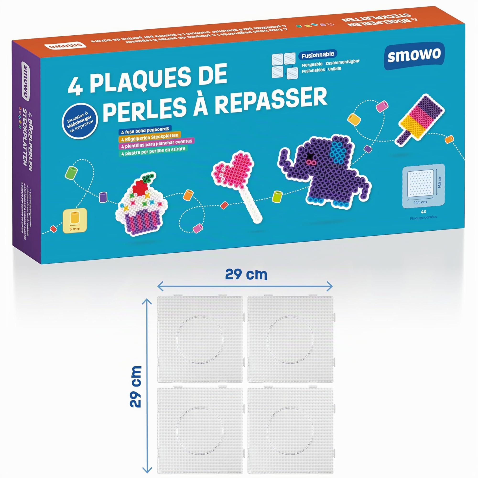 Artisanat Enfant Plaques à Perles à Repasser - 4 Carrées , Avec Pincettes Et Porte-clés