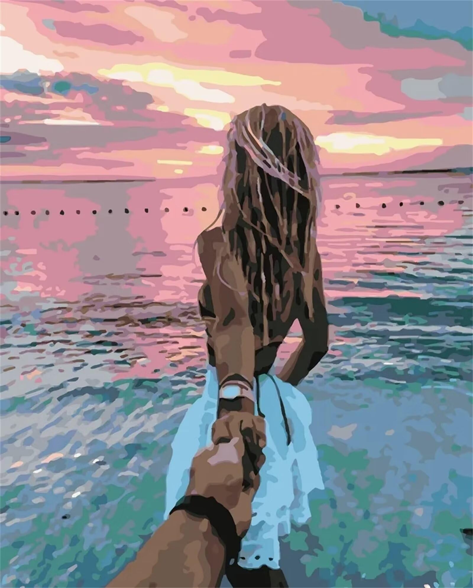 Dipingere con i Numeri Adulti,Ragazza del mare Pittura di Numeri a Olio Fai da Te kit di pittura acrilica per adulti Bambini,Con Pennelli e Colori Acrilici per casa Decora Regalo con Telaio,60x75cm