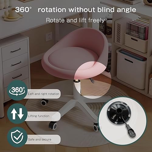 Miniatura 4 de Taburete con Ruedas – Asiento Giratorio Ergonómico, Altura Ajustable, Ruedas Ultra Silenciosas, Cojín Acolchado de Cuero PU, para Salón, Oficina,