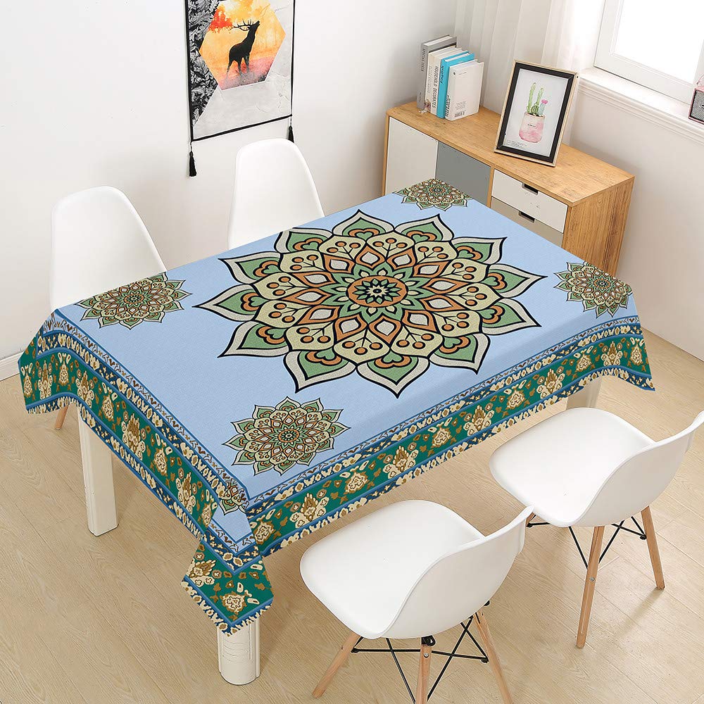 Nappes mandala bleu vert nappe rectangulaire imperméable et lavable couverture table imprimée