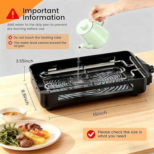 Miniatura 5 de Parrilla eléctrica 2 en 1 para interiores de 1500 W, sin humo, sin humo, con red de parrilla y placa extraíble antiadherente, parrilla coreana de