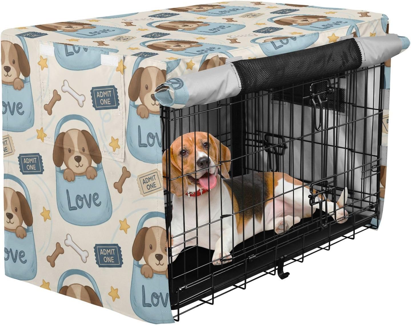 Duty 600D Silver Coated Dog Crate Cover, Water-Resistant Dogs Pet Kennel Canopy with Mesh Windows for Optimal Ventilation, Universal Fit for Standard Wire Cage, Indoor & Travel