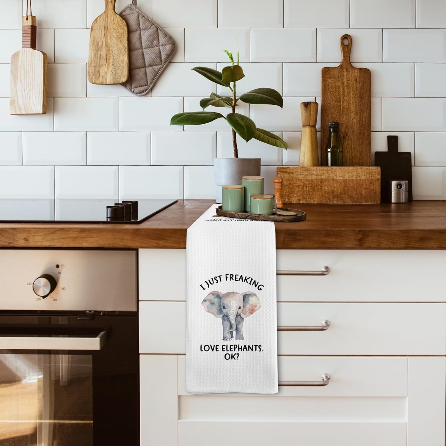 Funny Elephant Kitchen Towels Gifts, Woodsy Elephant Cabin Bathroom Decor for Home, Cute I Just Freaking Love Elephants Decor Dish Hand Tea Towels for Bathroom Kitchen, 16x24 Inches - Image 4