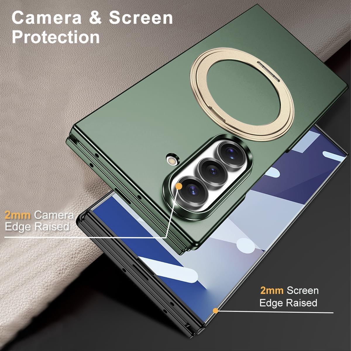 Magnetic Case for Samsung Galaxy Z Trifold with Built-in Screen Protector and Rotating Ring Kickstand, [Compatible with Wireless Charging] Slim Hard PC Shockproof Cover for Galaxy Z Trifold(Green)