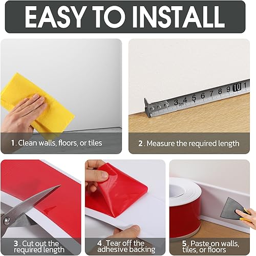 Miniatura 3 de NuFlySic Base flexible de pared para zócalo, base de goma para despegar y pegar, 4 pulgadas de ancho x 20 pies de largo, base de pared de vinilo