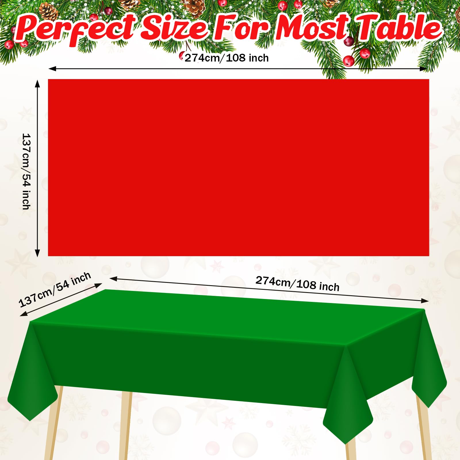 Juexica 36 Pcs Christmas Disposable Plastic Tablecloth Waterproof Table Cover Plastic Table Cloth for Rectangle for Christmas Party Birthday Decor, 54 x 108 Inch (Rectangle)