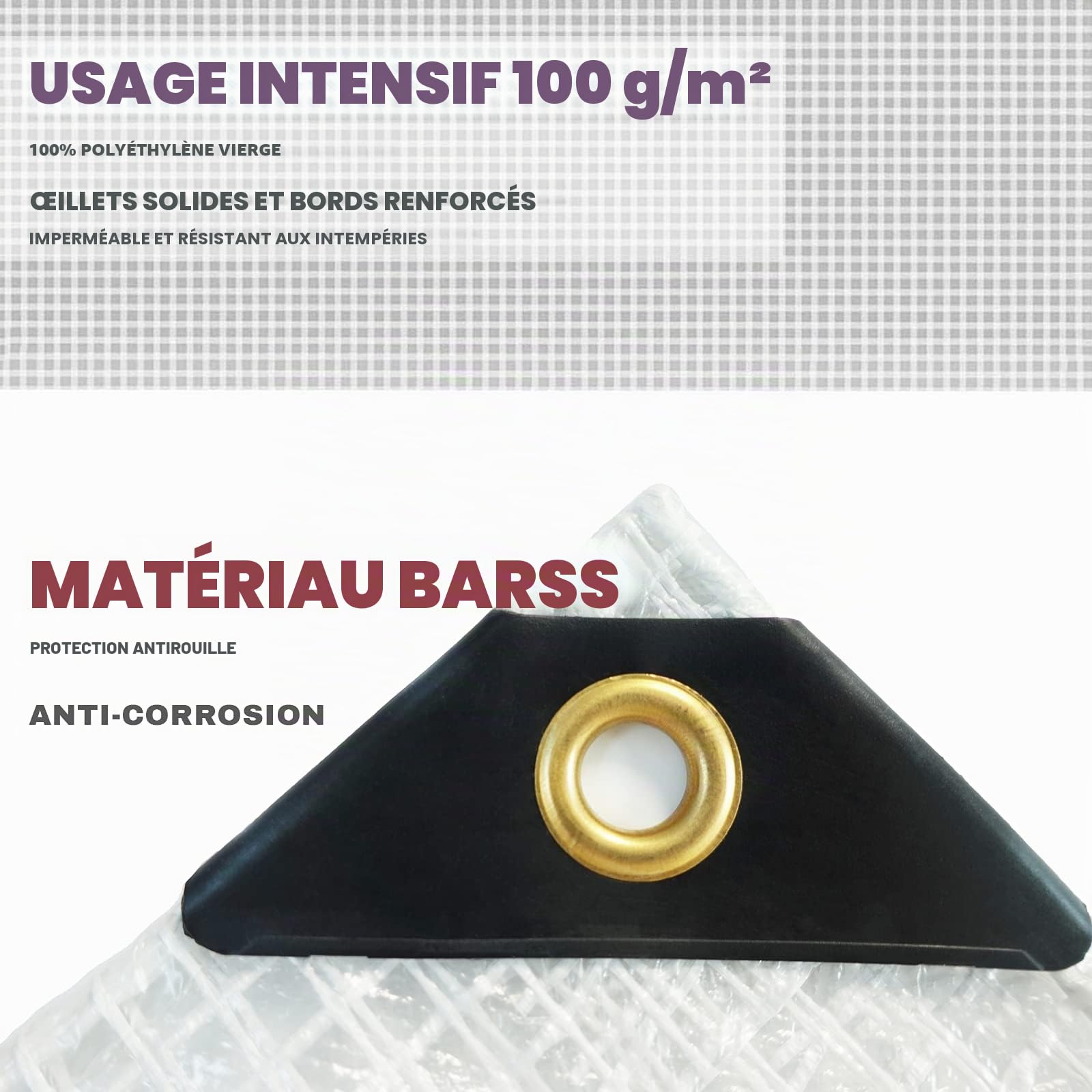4 x 6 m en Maille renforcée Robuste et imperméable - Bâche Transparente & 6 balles élastiques