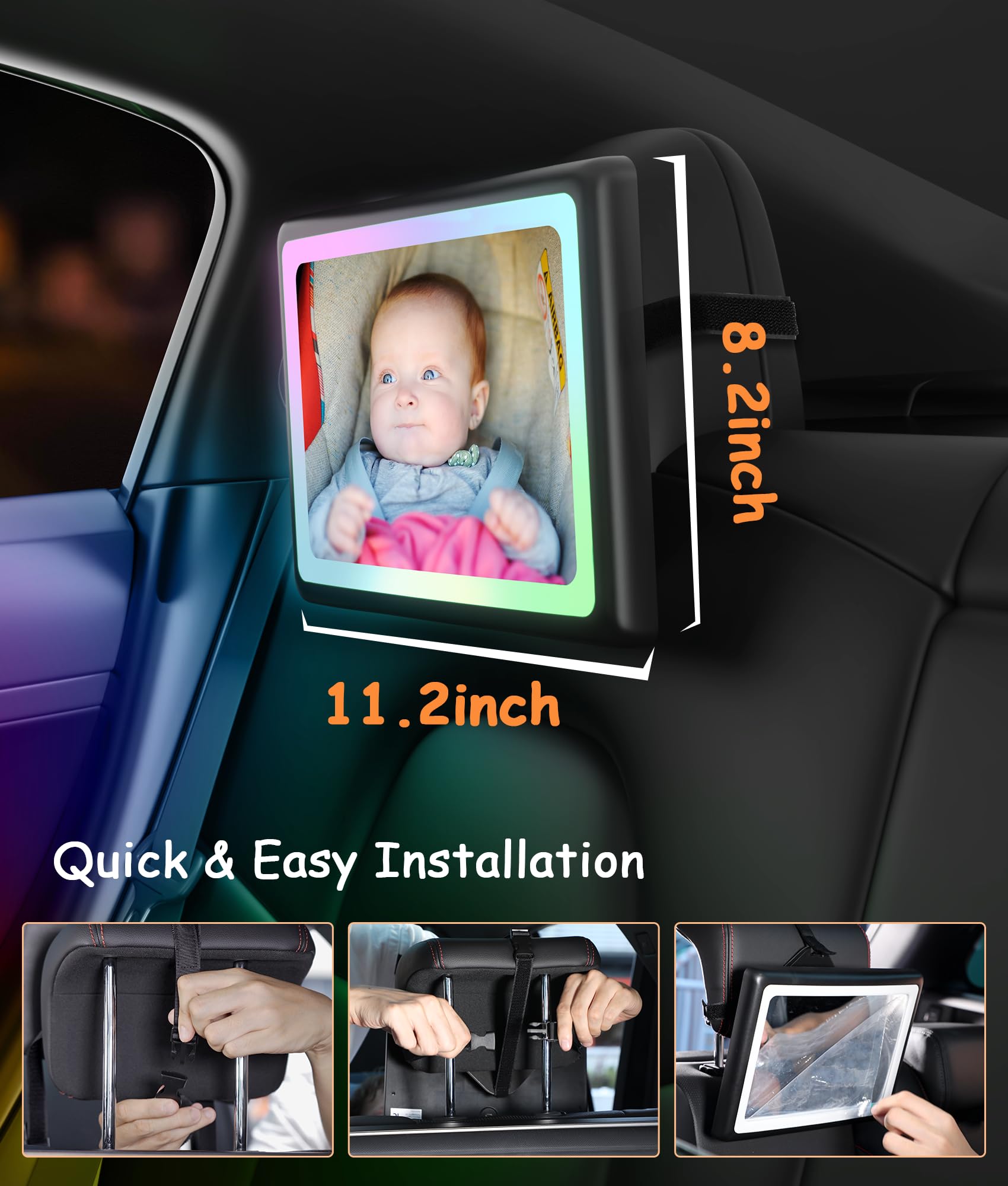 Easyera Espejo de coche para bebé con luz