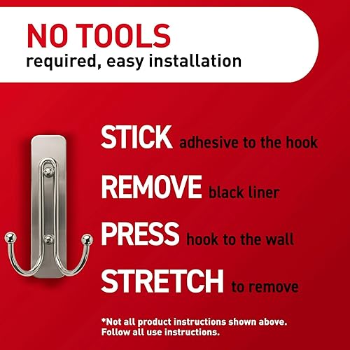 Vista 9 de Command Gancho doble grande negro mate, 1 gancho y 1 tira, ganchos de pared sin daños con tiras adhesivas, ganchos para colgar abrigos sin