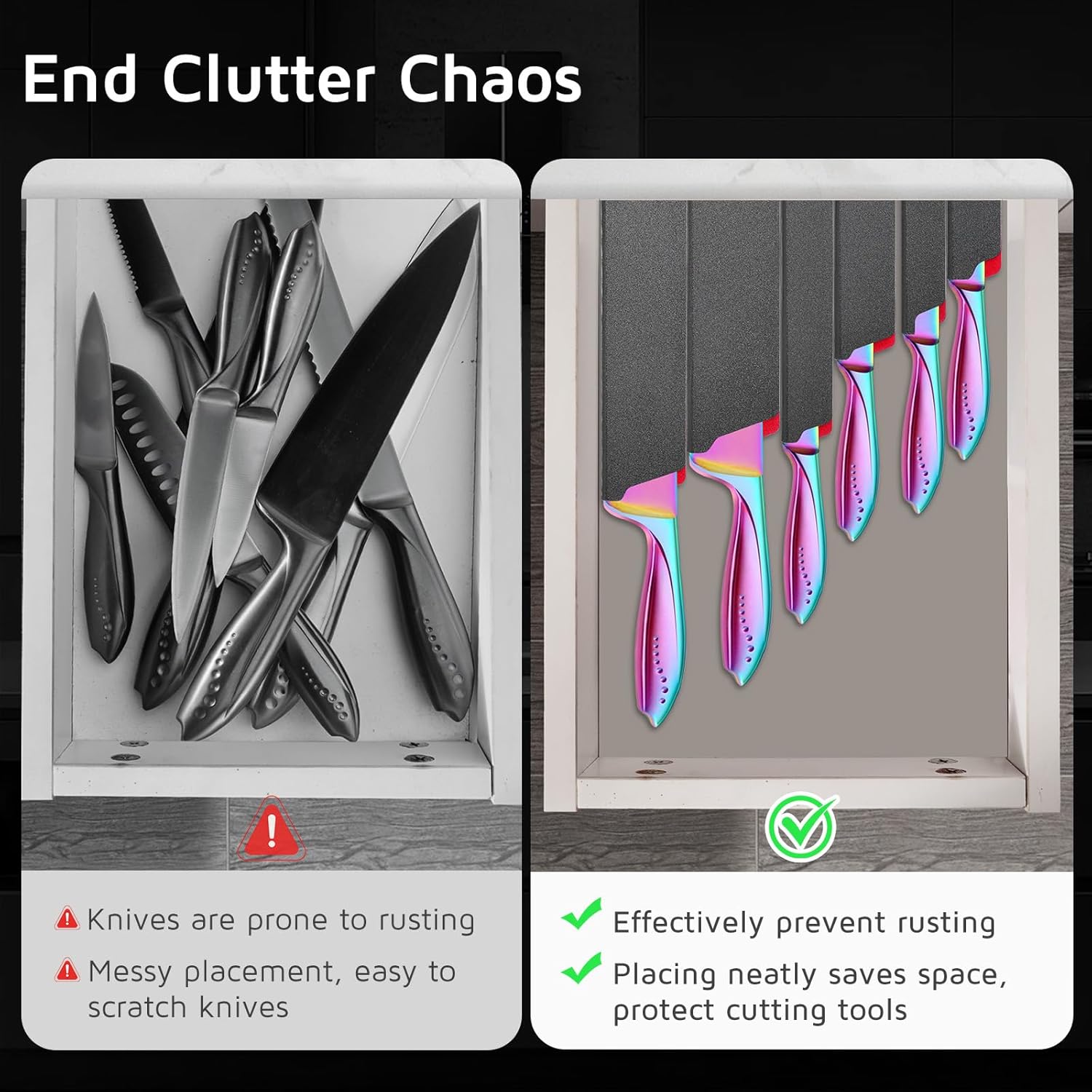 Kitchen Knife Guards Set, Universal Blade Covers, Abs Plastic BPA-Free Blade Protector with Velvet Lining, Professional Kitchen Knife Storage Solution for Home Cooks, Black (11 Pcs)