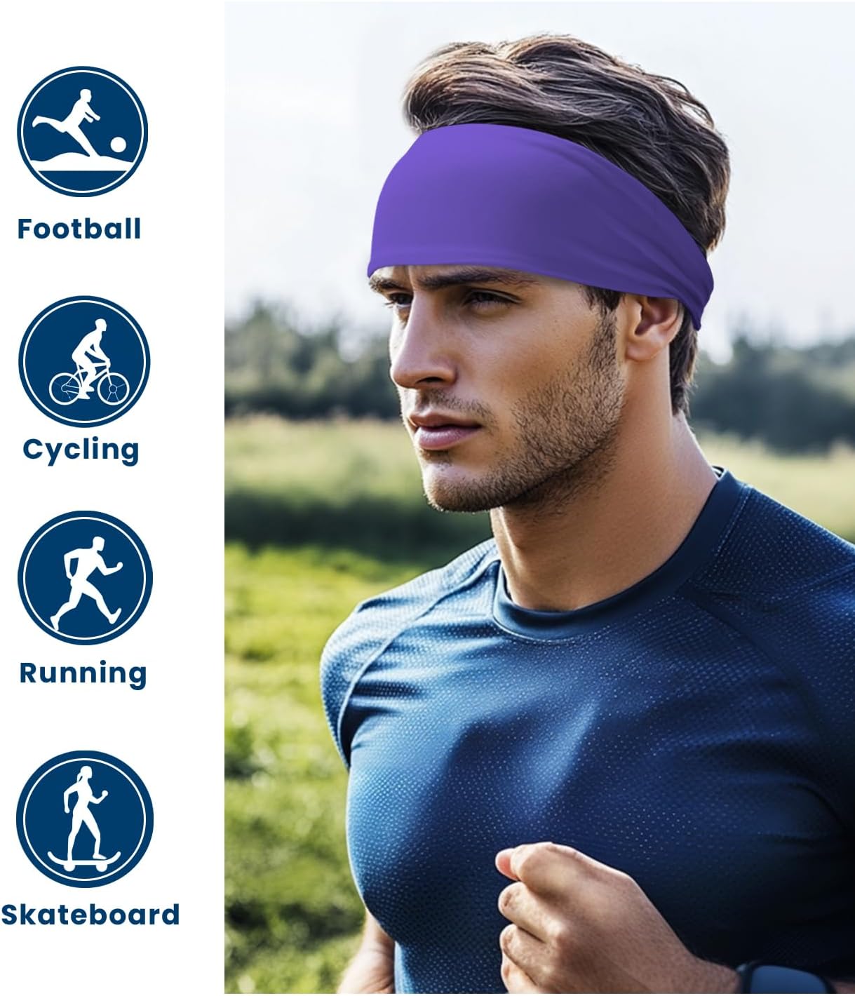 Headband for Men & Women, Sweat Wicking Sports Sweatband Headbands, Workout Running Training Yoga Basketball Hairband - Image 2