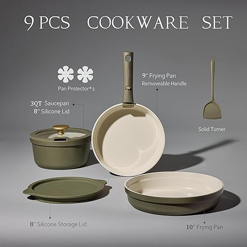 Miniatura 2 de CAROTE - Juego de 9 utensilios de cocina de cerámica con mangos desmontables, juego de ollas y sartenes antiadherentes, olla y sartén de cocina de