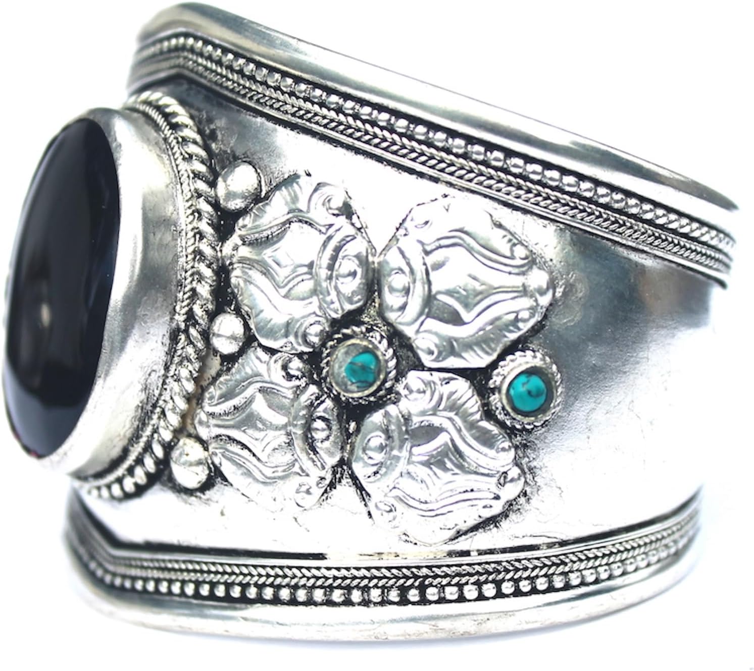 Boho Black Onyx Adjustable Cuff Bracelet | Argentium Plated Stainless Steel Jewelry for Men & Women