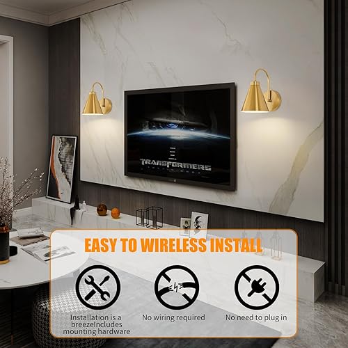 Miniatura 7 de Juego de 2 apliques de pared de cuello de cisne inalámbrico vintage que funcionan con pilas, lámparas de pared con control remoto, luces LED