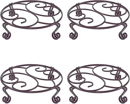 Miniatura 9 de Yimobra Paquete de 4 soportes para macetas resistentes para macetas para interiores y exteriores, metal a prueba de óxido, contenedor de jardín