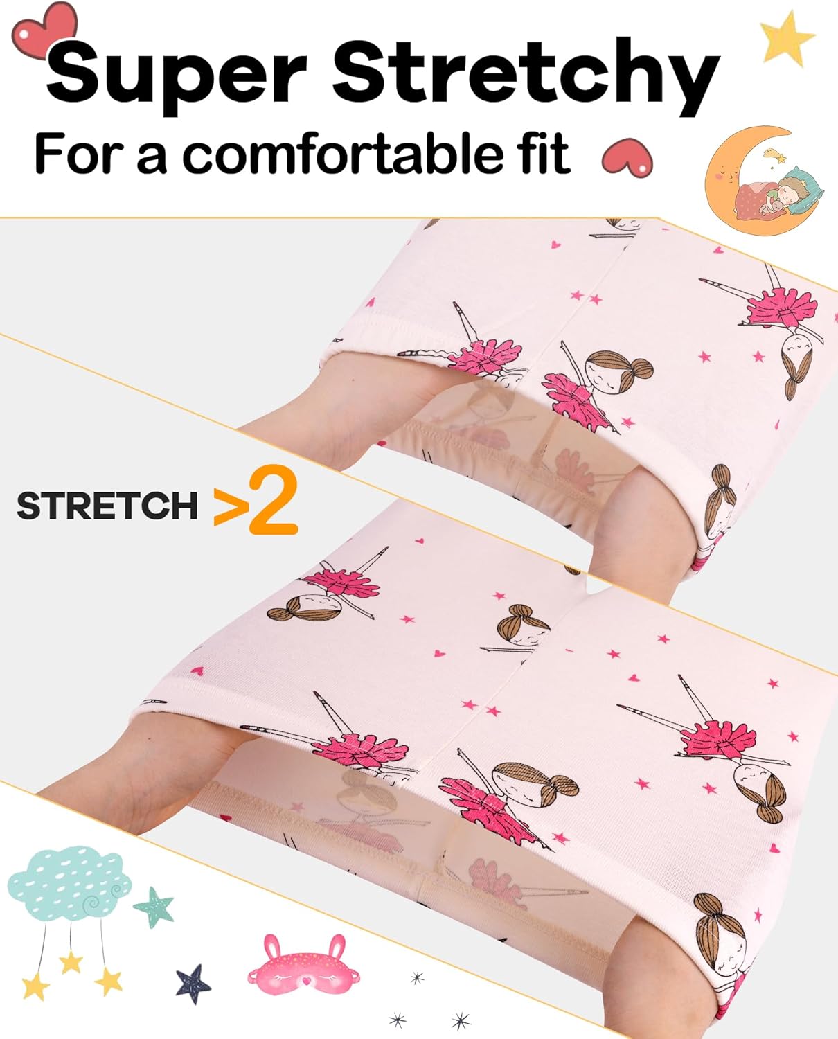 DAUGHTER QUEEN Girls 4 Pieces Cotton Pajamas Size 18 Months-12 Years - Image 4