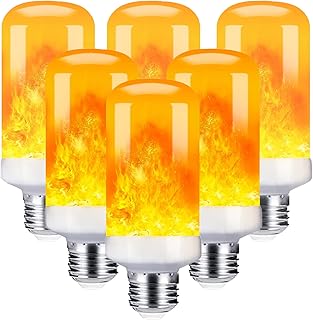 LeiNetfor Led Flame Effect Light Bulb, 4 Modes Flickering Light Bulbs Halloween Decorations,e27 Base Outdoor Led Fire Light Bulbs with Gravity Sensor for Christmas,Halloween Light.(6 Pack, Orange)