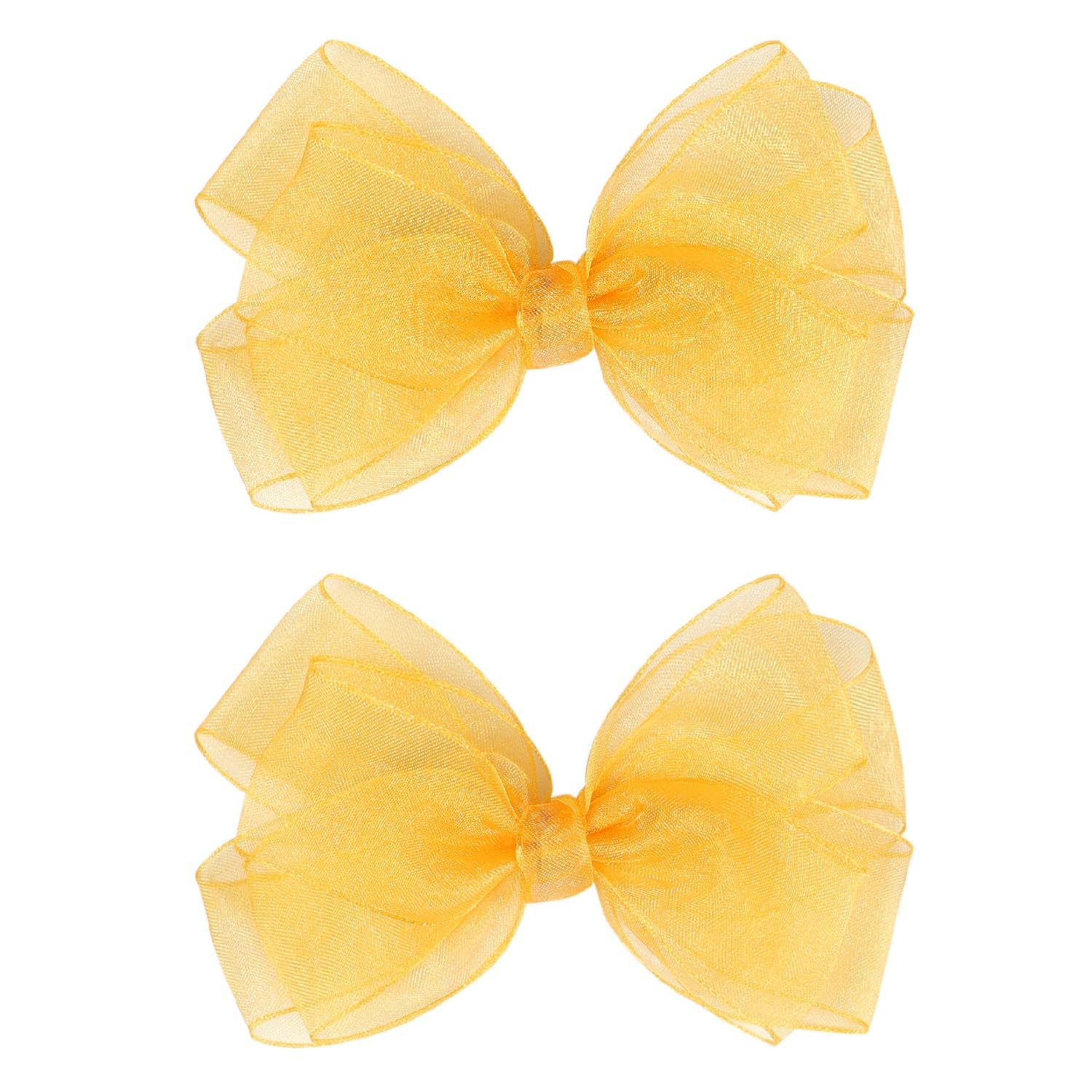 5.5-Inch Organza Double Hair Bows Alligator Clips Hair Accessories for Girls Toddler Kids Children Teens -Yellow