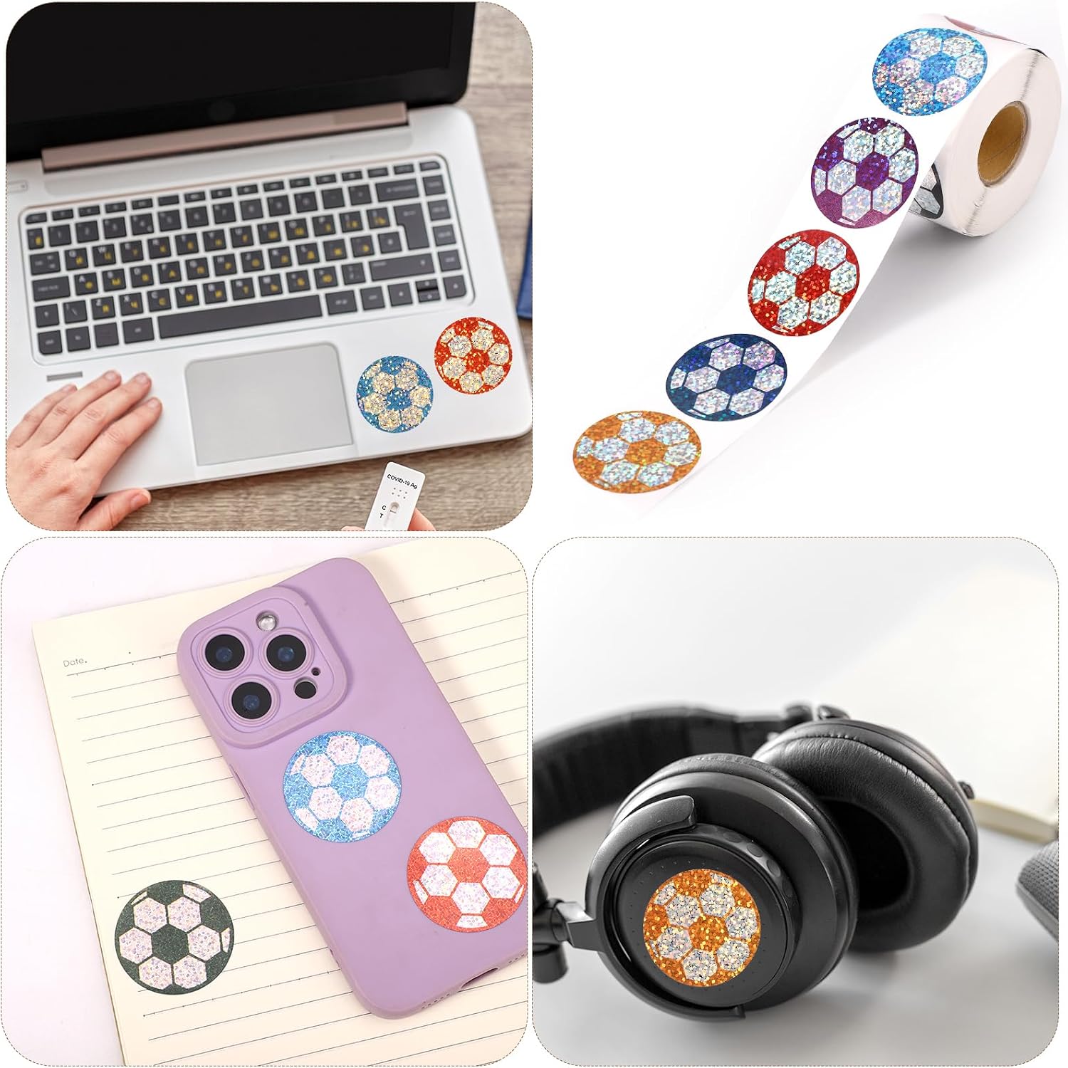 500pcs Football Stickers Roll, 3.8cm/1.5in Vinyl Waterproof Soccer Labels Self-Adhesive Sports Theme Decals for Water Bottles Laptop Scrapbook Party Favor Team Supplies and Boys Girls Kids Decorations