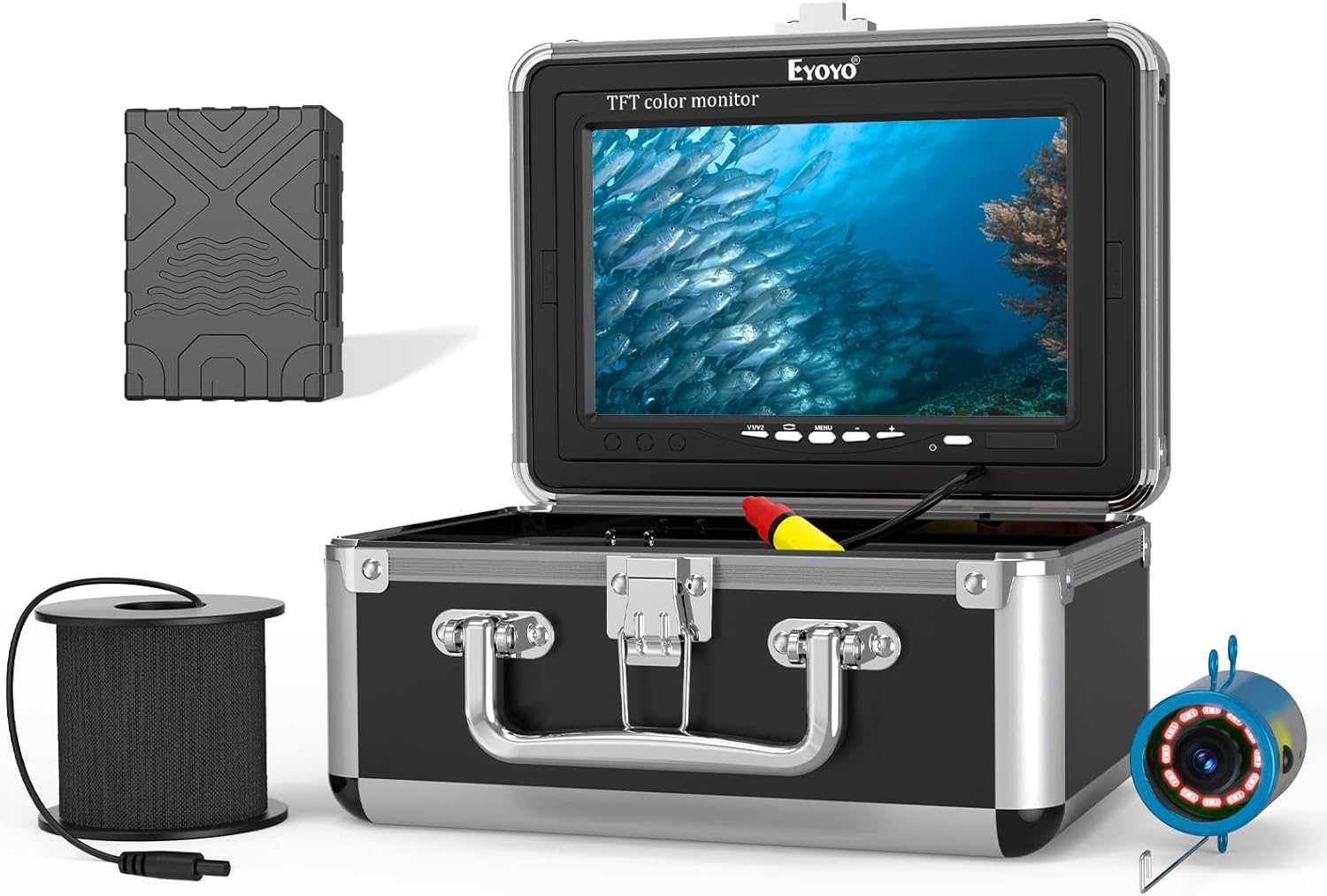 Eyoyo Underwater Fishing Camera 7 inch LCD Monitor Fish Finder Waterproof 1000TVL Fishing Camera 12pcs Infrared Lights for Lake, Boat, Ice Fishing