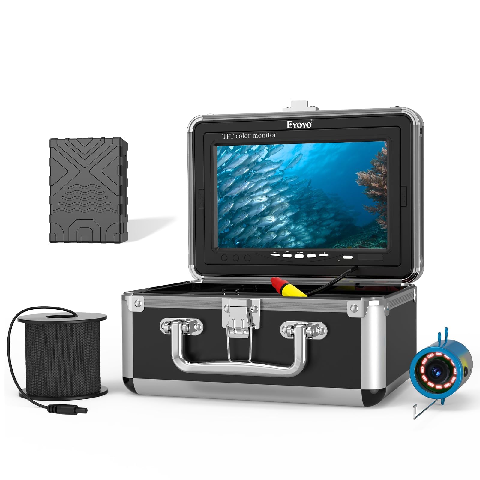Eyoyo Underwater Fishing Camera 7 inch LCD Monitor Fish Finder Waterproof 1000TVL Fishing Camera 12pcs Infrared Lights for Lake, Boat, Ice Fishing