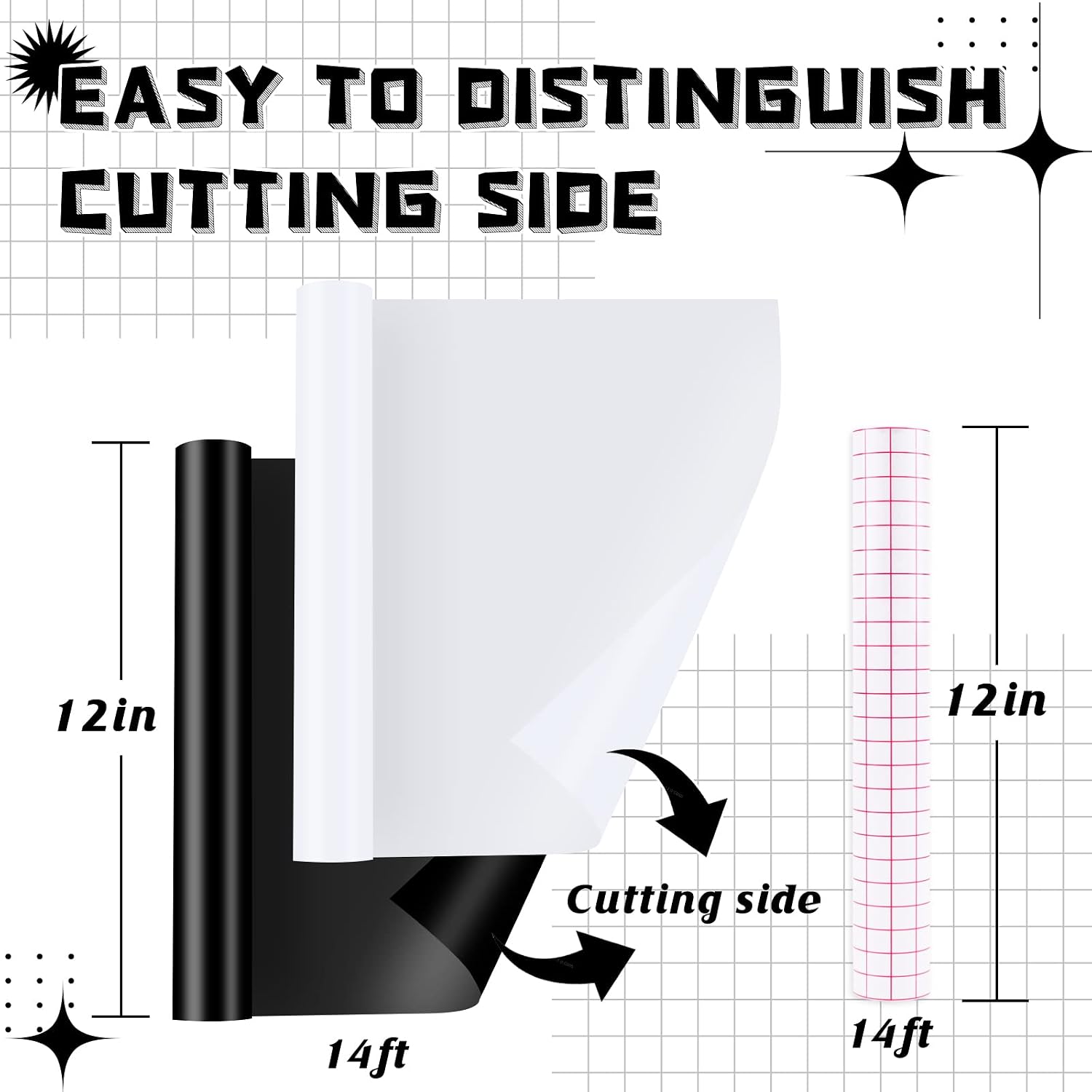 HTVRONT Matte Black & White Vinyl Roll, 12" x14FT, with Transfer Tape image 2
