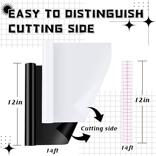 Miniatura 2 de HTVRONT Negro + Blanco 12 Pulgadas x 4.27 Metros Rollo de Vinilo Permanente Mate con Cinta de Transferencia, 2 Rollos, Patrón de Burbujas