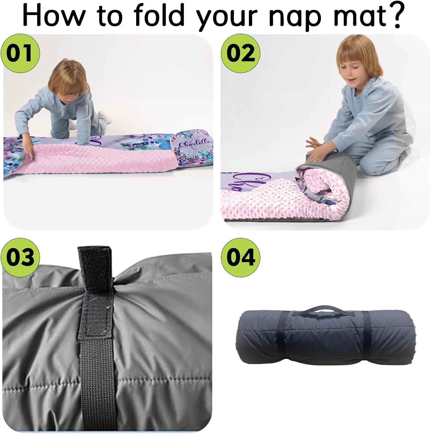 Personalized Elephant Nap Mat for Toddlers, Custom Floral Sleeping Bag with Nap Blanket, Pink Flower Theme Roll Up Mat