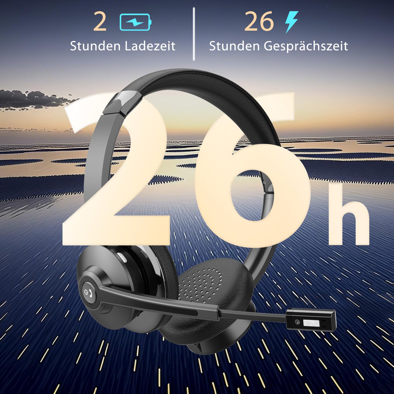 Earbay Bluetooth Headset mit Mikrofon, Kabelloses Headset mit Ladestation & USB Dongle, Kabellose mit Mikrofon Rauschunterdrückung & Stummschaltung für Computer/Meeting/Zoom/Büro/HomeOffice