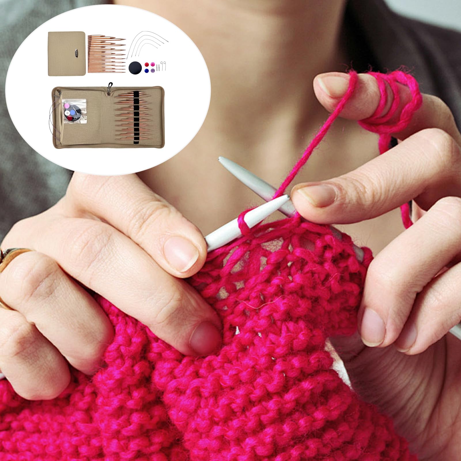 mioosho Aluminum Interchangeable Circular Knitting Needle Crafting Circular Knitting Needle with Case Set for Sweater Projects