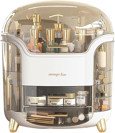 YAGVIZ Makeup Organiser Storage Box for Countertop Cosmetics, Dustproof Cosmetic Storage Box, Skincare and Beauty Case wit...