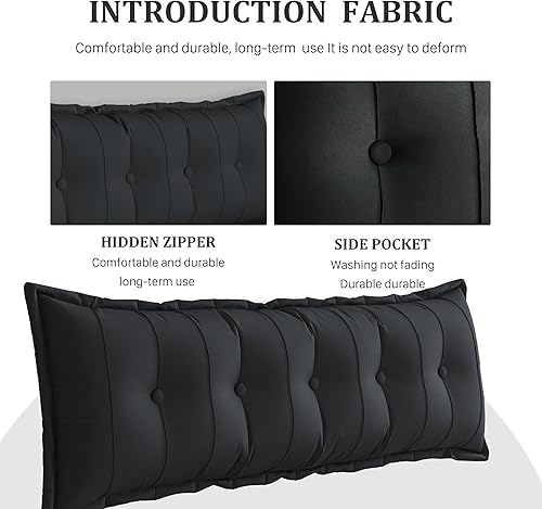 Miniatura 3 de Almohada de lectura grande para cama Cómodo respaldo para sentarse, leer, ver la televisión y relajarse, cojín y cojín de sofá cama (negro,