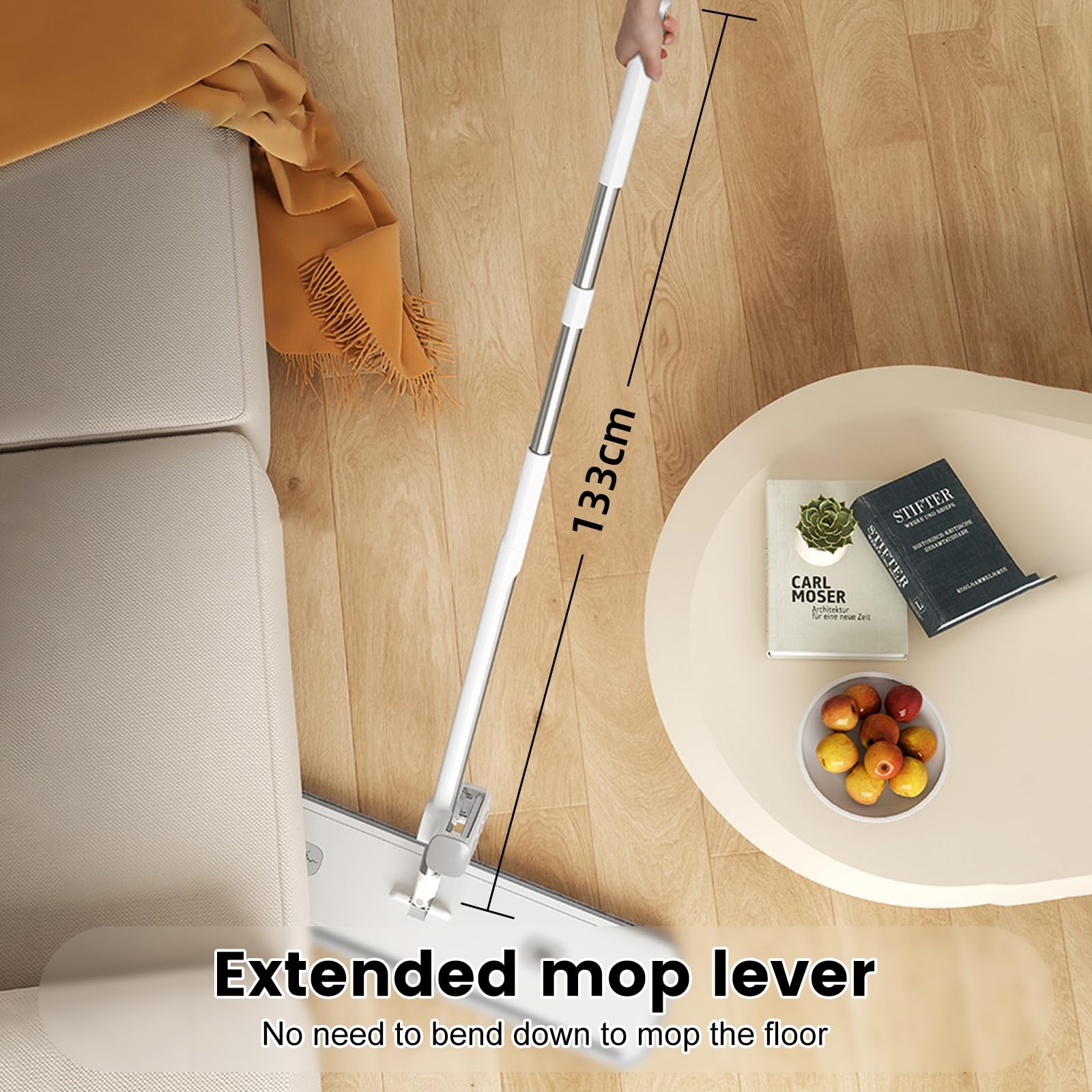 Płaski Mop Do Mycia Podłóg, Samoczyszczący 133 cm, Z Funkcją Skurczową, Obracany o 360°, 5 Ściereczek Z Mikrofibry Do Twardego Drewna, Płytek, Marmuru
