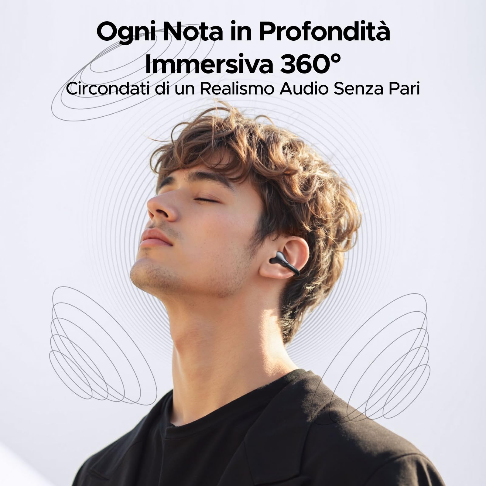 UGREEN HiTune Clipbuds Cuffie Senza Fili Bluetooth 6.0 con Clip Apertura Orecchio Riduzione del Rumore con ENC AI 4 Microfoni Personalizzazione APP 30H Riproduzione Ricarica Rapida USB C IPX5 Nero
